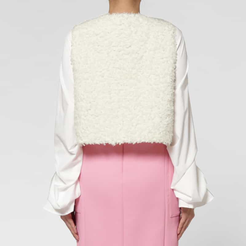 BARNEYS NEW YORK ウォッシャブル プードルライクファー ショートジレ IVORY