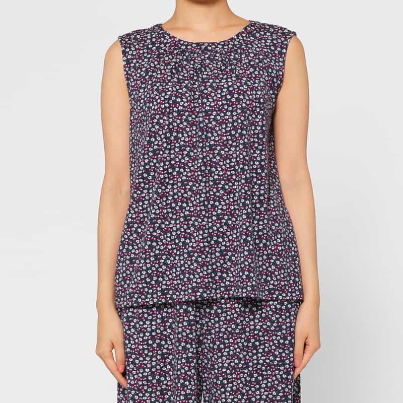 BARNEYS NEW YORK セットアップ ウォッシャブル フラワープリント ジャージーカットソー NAVY