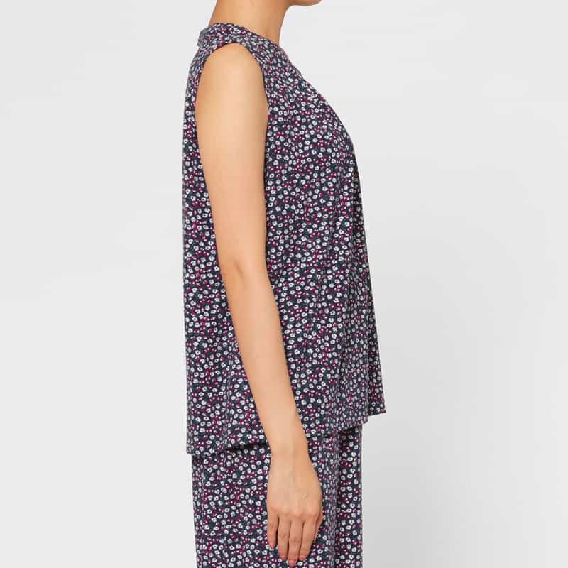 BARNEYS NEW YORK セットアップ ウォッシャブル フラワープリント ジャージーカットソー NAVY