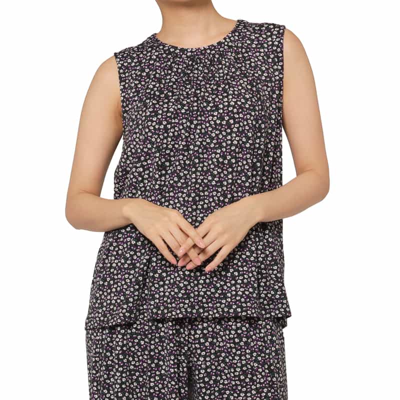 BARNEYS NEW YORK セットアップ ウォッシャブル フラワープリント ジャージーカットソー BLACK