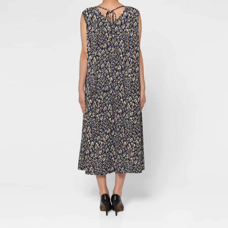 BARNEYS NEW YORK ウォッシャブル コットン素材プリントドレス NAVY