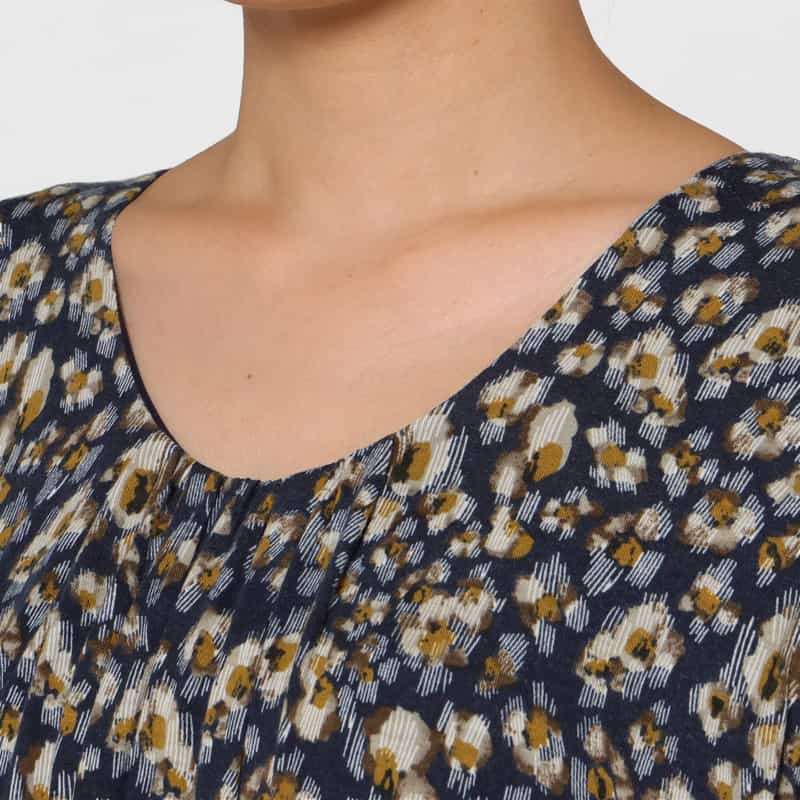 BARNEYS NEW YORK ウォッシャブル コットン素材プリントドレス NAVY