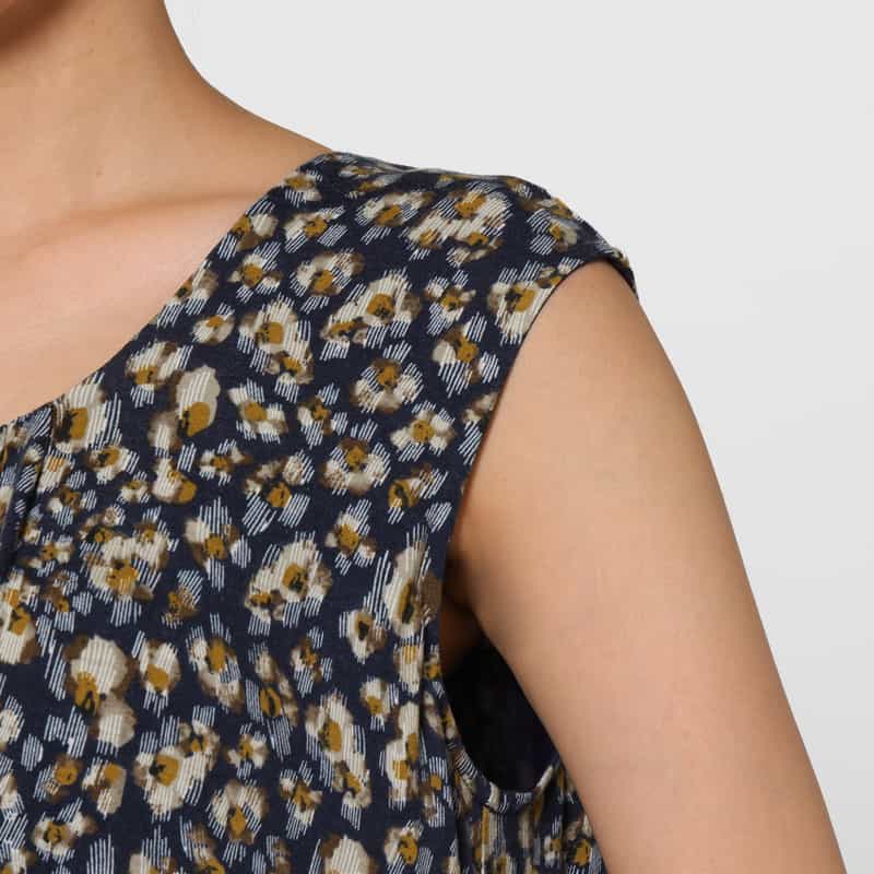 BARNEYS NEW YORK ウォッシャブル コットン素材プリントドレス NAVY