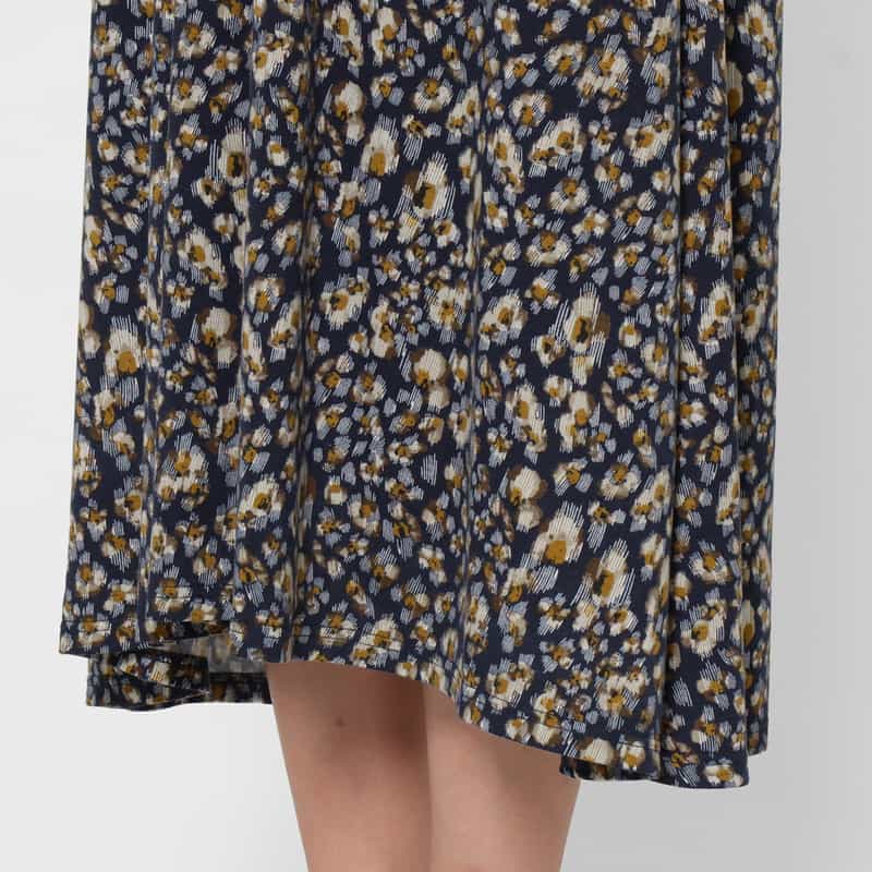 BARNEYS NEW YORK ウォッシャブル コットン素材プリントドレス NAVY