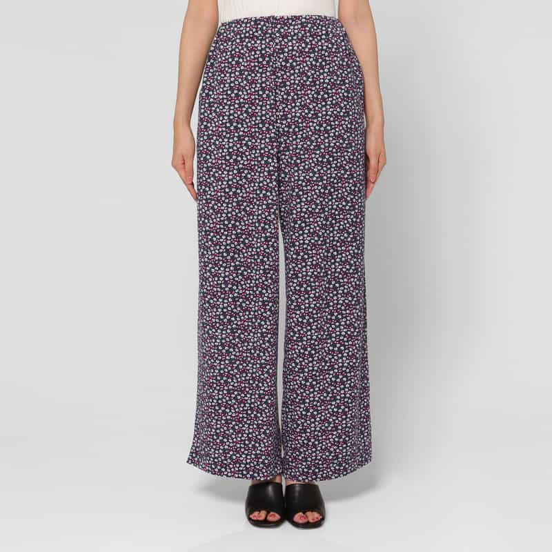 BARNEYS NEW YORK セットアップ ウォッシャブル フラワープリント ギャザーパンツ NAVY