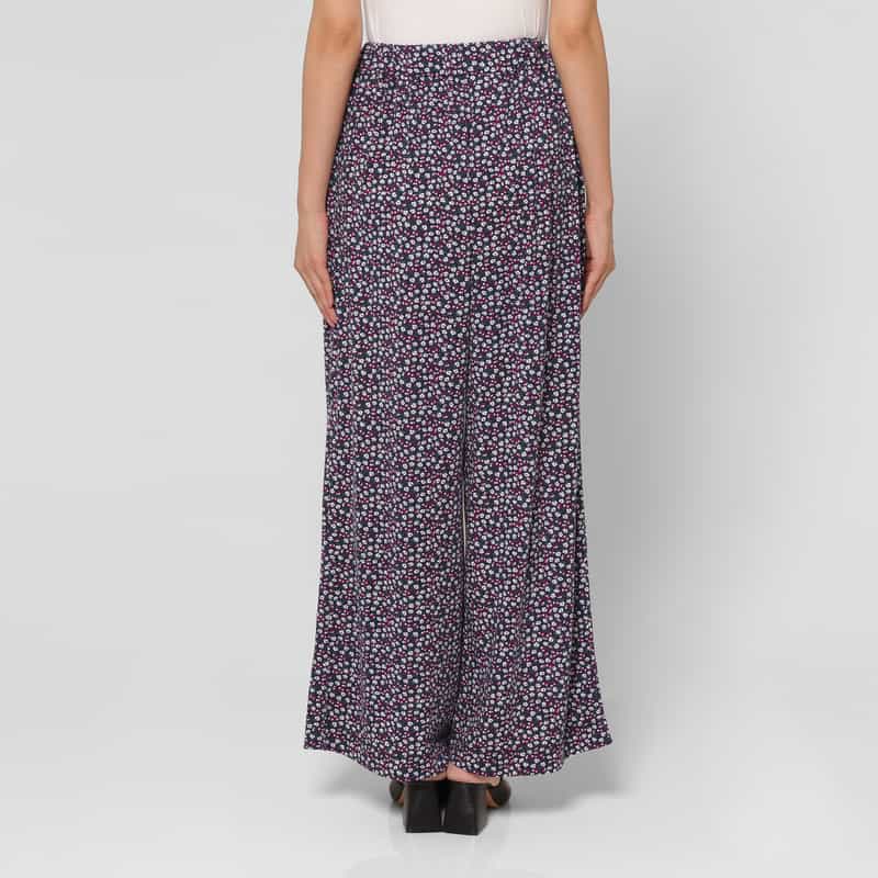 BARNEYS NEW YORK セットアップ ウォッシャブル フラワープリント ギャザーパンツ NAVY