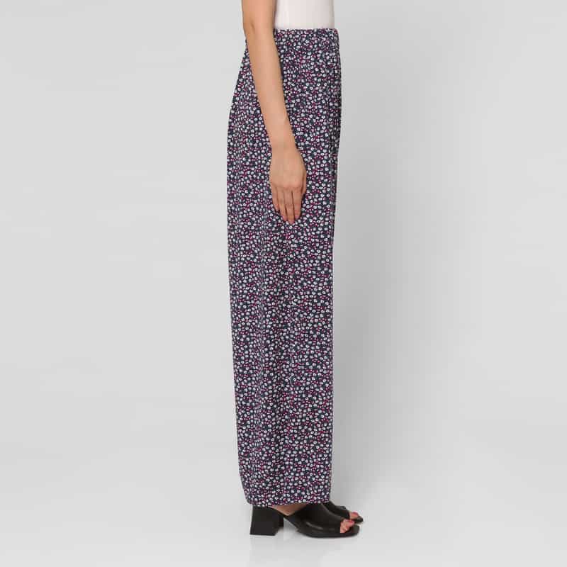 BARNEYS NEW YORK セットアップ ウォッシャブル フラワープリント ギャザーパンツ NAVY