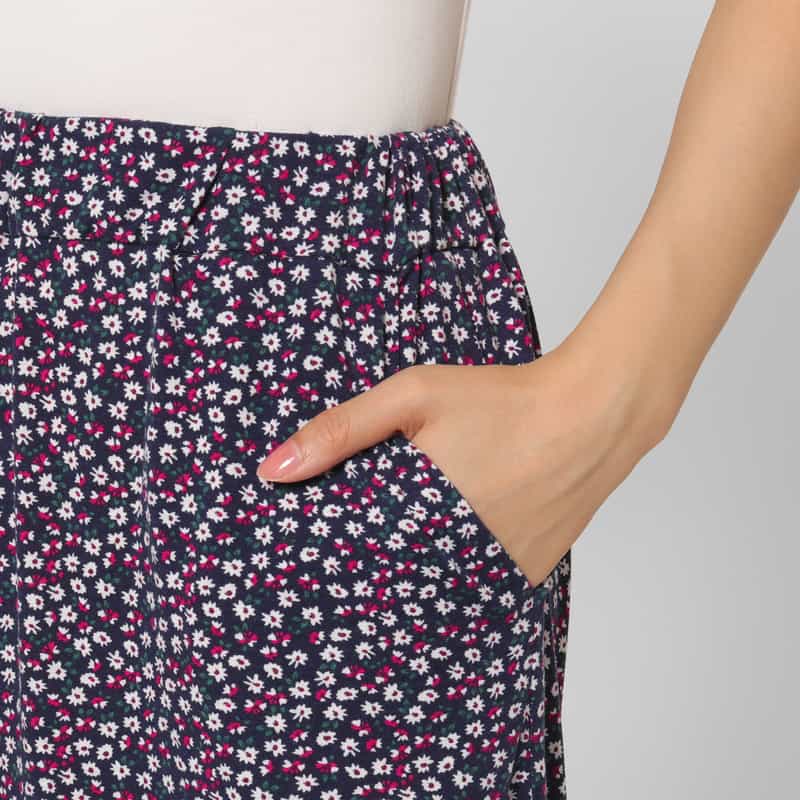 BARNEYS NEW YORK セットアップ ウォッシャブル フラワープリント ギャザーパンツ NAVY
