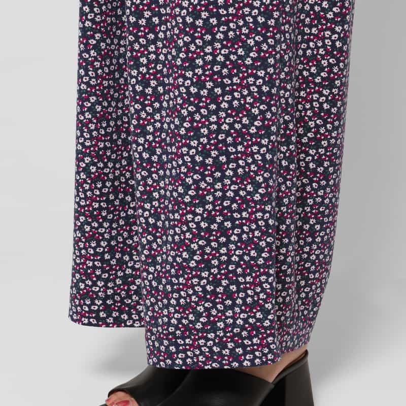 BARNEYS NEW YORK セットアップ ウォッシャブル フラワープリント ギャザーパンツ NAVY