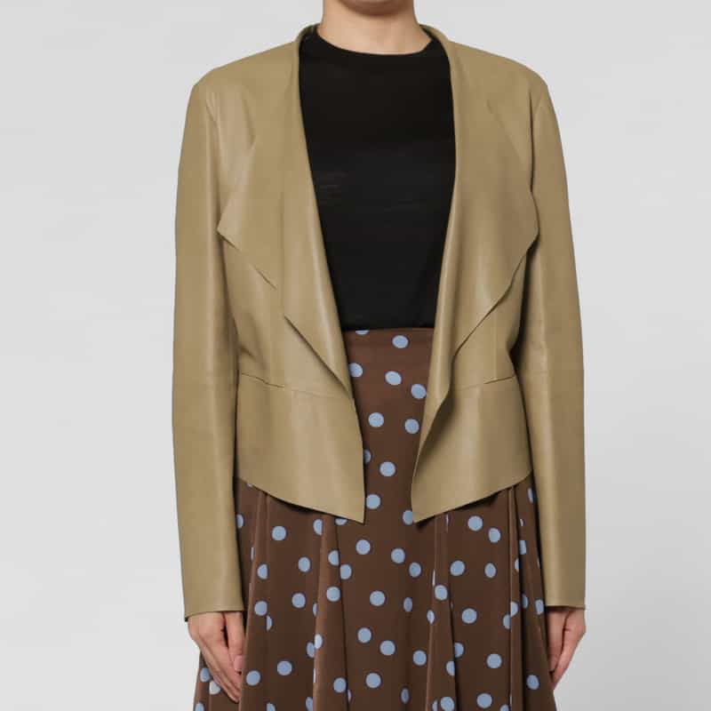 BARNEYS NEW YORK スクエアヘム ゴートレザージャケット BROWN