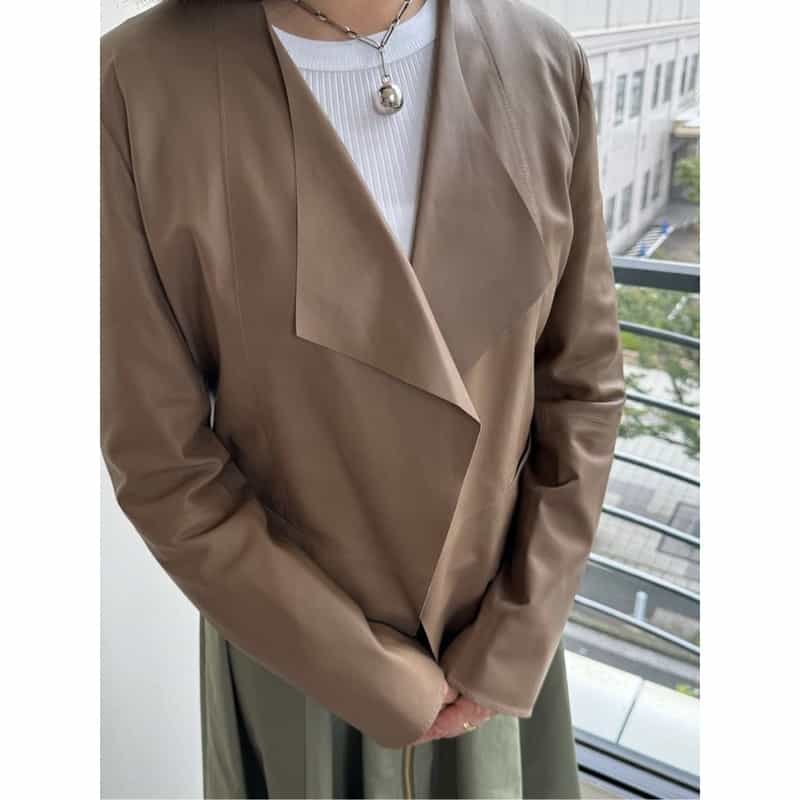 BARNEYS NEW YORK スクエアヘム ゴートレザージャケット BROWN