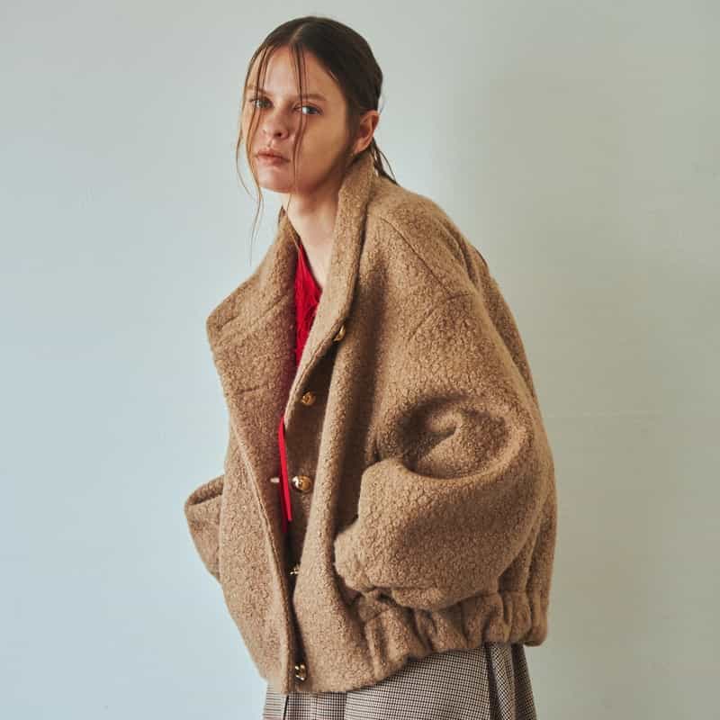 BARNEYS NEW YORK ループニットブルゾン CAMEL