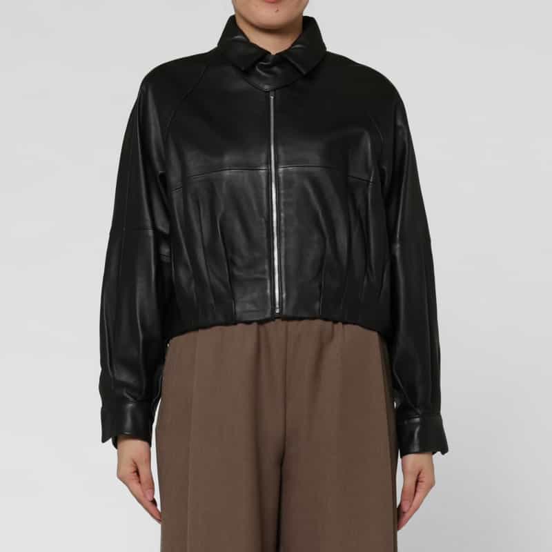 BARNEYS NEW YORK ジップアップ シープレザーブルゾン BLACK