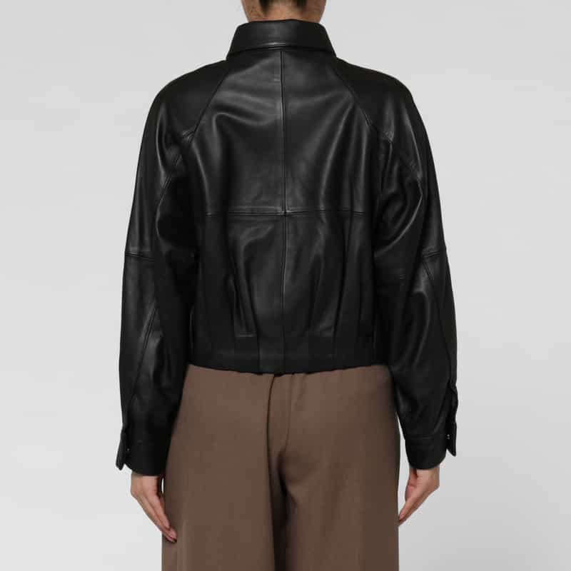 BARNEYS NEW YORK ジップアップ シープレザーブルゾン BLACK