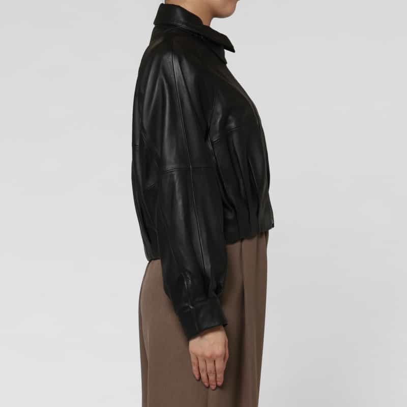 BARNEYS NEW YORK ジップアップ シープレザーブルゾン BLACK