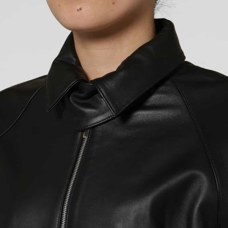 BARNEYS NEW YORK ジップアップ シープレザーブルゾン BLACK