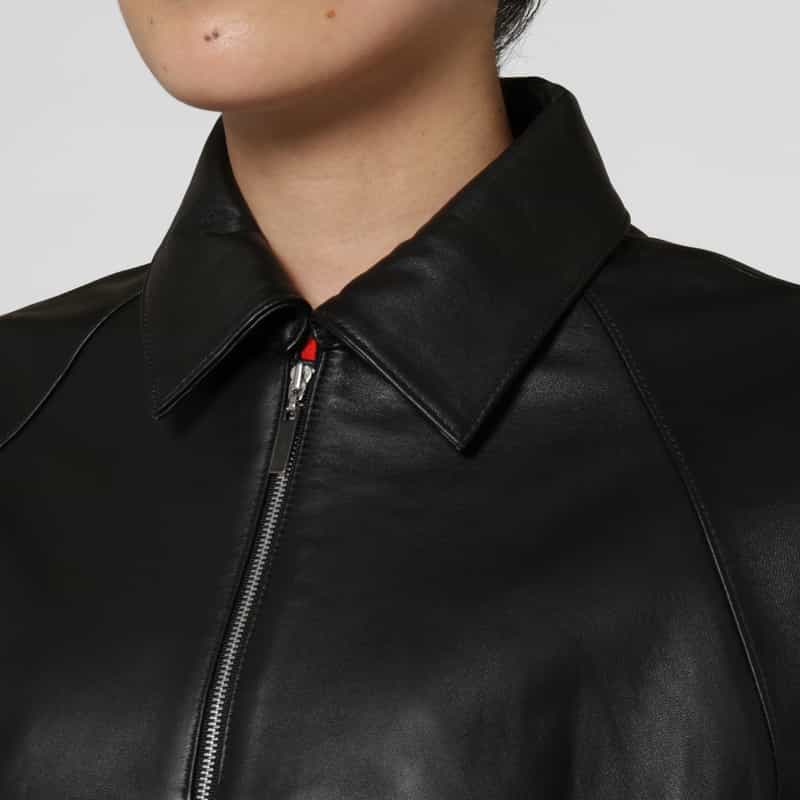 BARNEYS NEW YORK ジップアップ シープレザーブルゾン BLACK