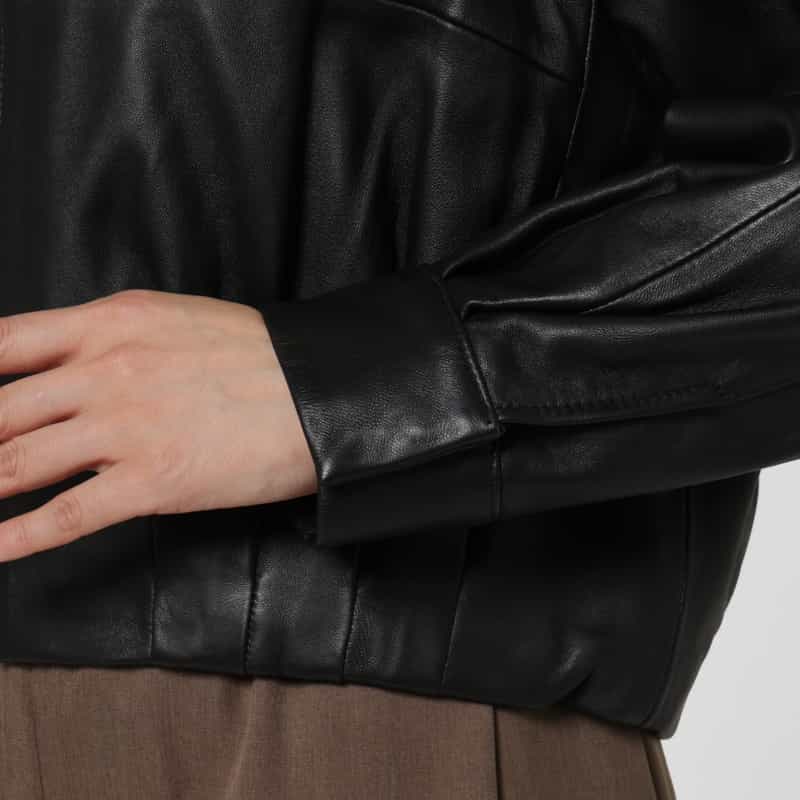 BARNEYS NEW YORK ジップアップ シープレザーブルゾン BLACK