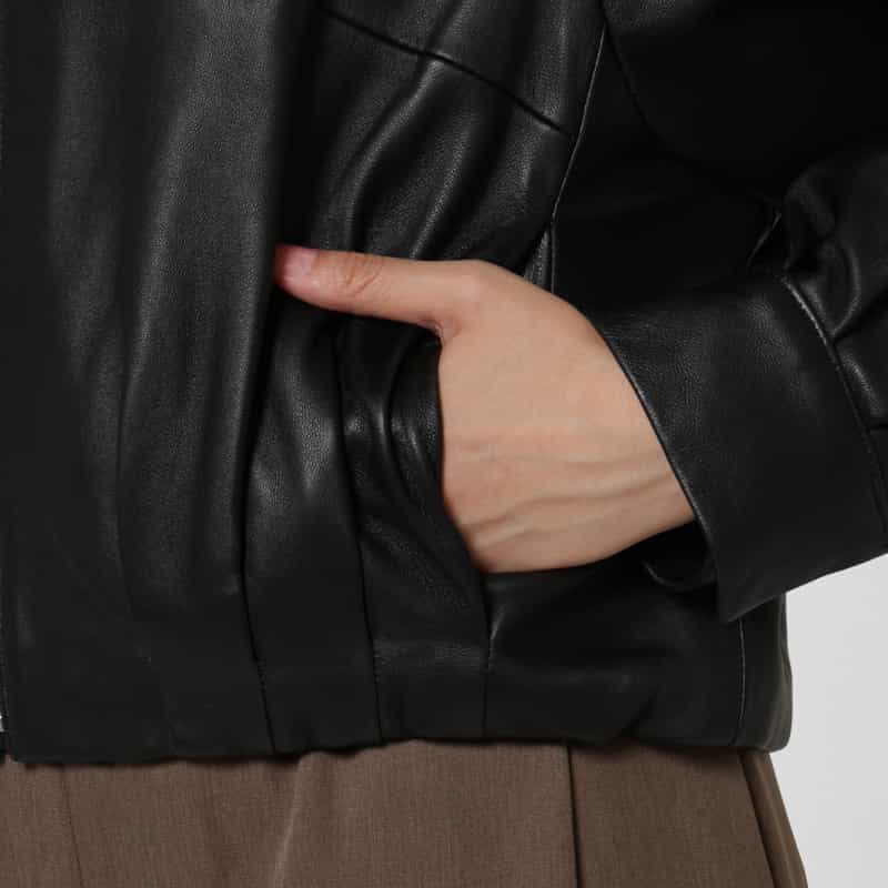BARNEYS NEW YORK ジップアップ シープレザーブルゾン BLACK