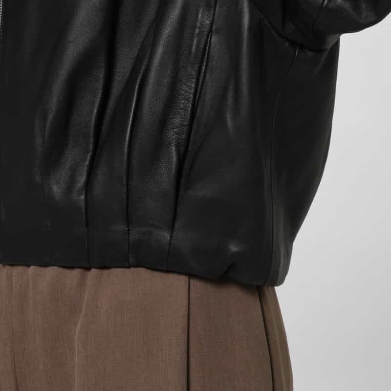 BARNEYS NEW YORK ジップアップ シープレザーブルゾン BLACK