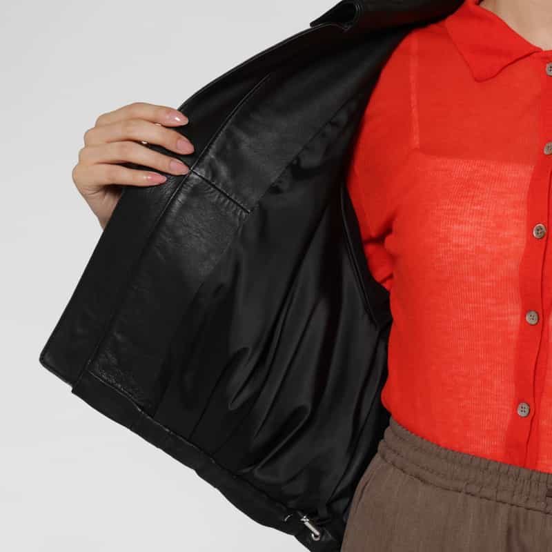 BARNEYS NEW YORK ジップアップ シープレザーブルゾン BLACK