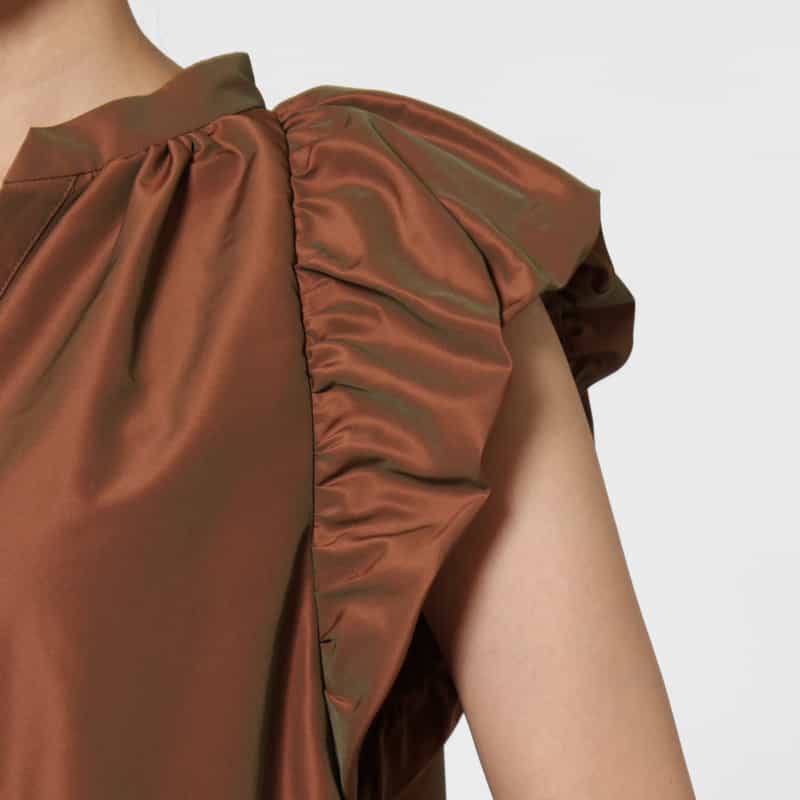 BARNEYS NEW YORK ウォッシャブル グログラン素材フリルスリーブAラインドレス BROWN