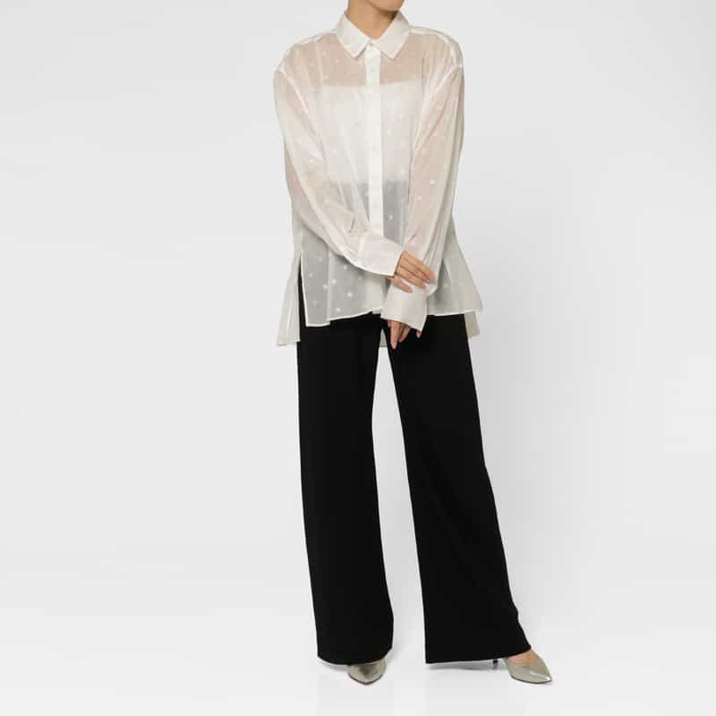BARNEYS NEW YORK ウォッシャブル シアー素材ドット柄シャツ WHITE