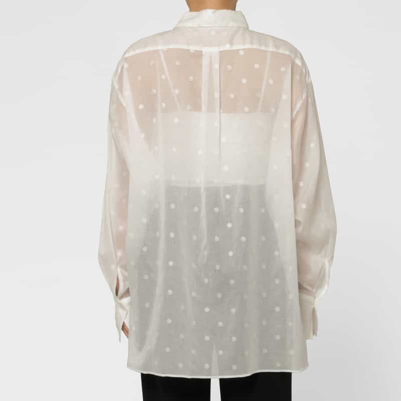 BARNEYS NEW YORK ウォッシャブル シアー素材ドット柄シャツ WHITE