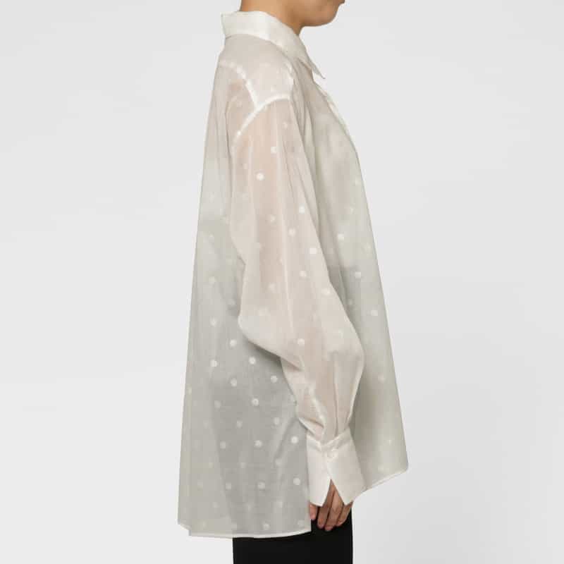 BARNEYS NEW YORK ウォッシャブル シアー素材ドット柄シャツ WHITE