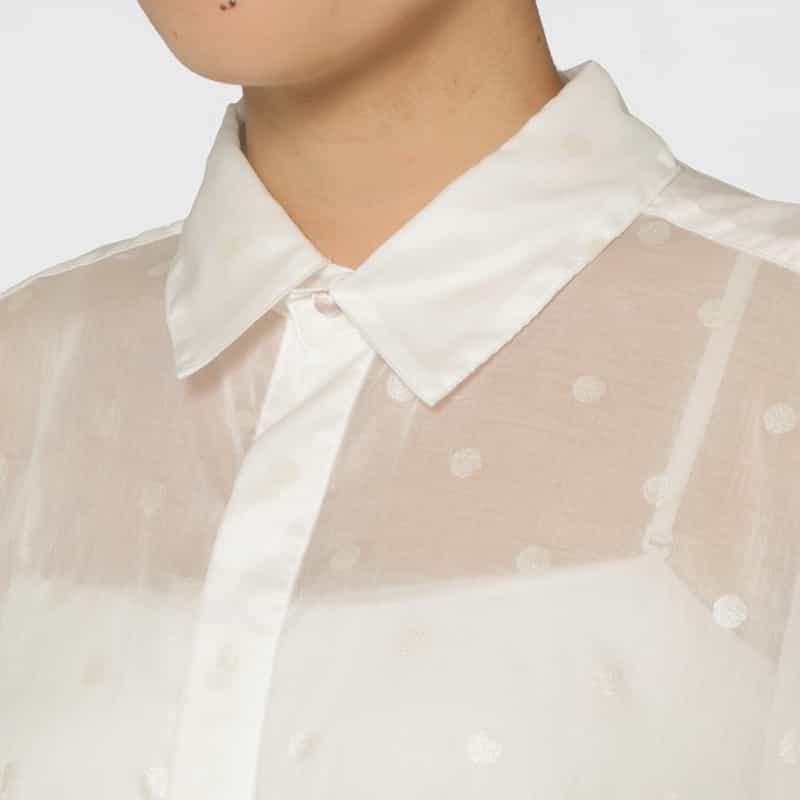 BARNEYS NEW YORK ウォッシャブル シアー素材ドット柄シャツ WHITE