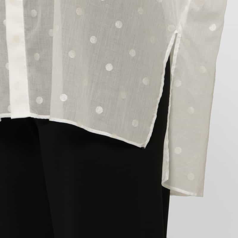 BARNEYS NEW YORK ウォッシャブル シアー素材ドット柄シャツ WHITE
