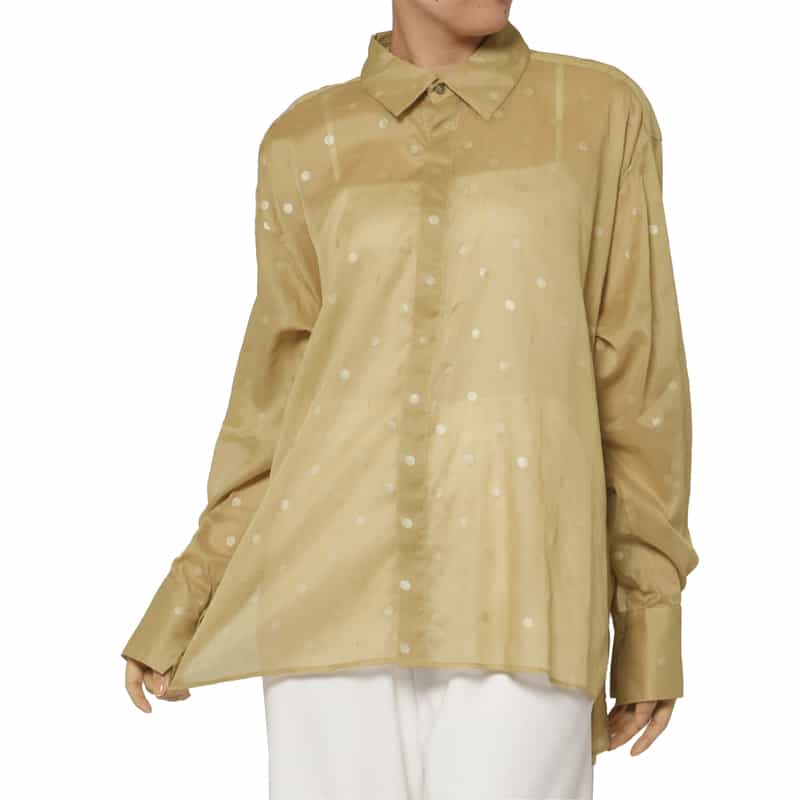 BARNEYS NEW YORK ウォッシャブル シアー素材ドット柄シャツ BEIGE