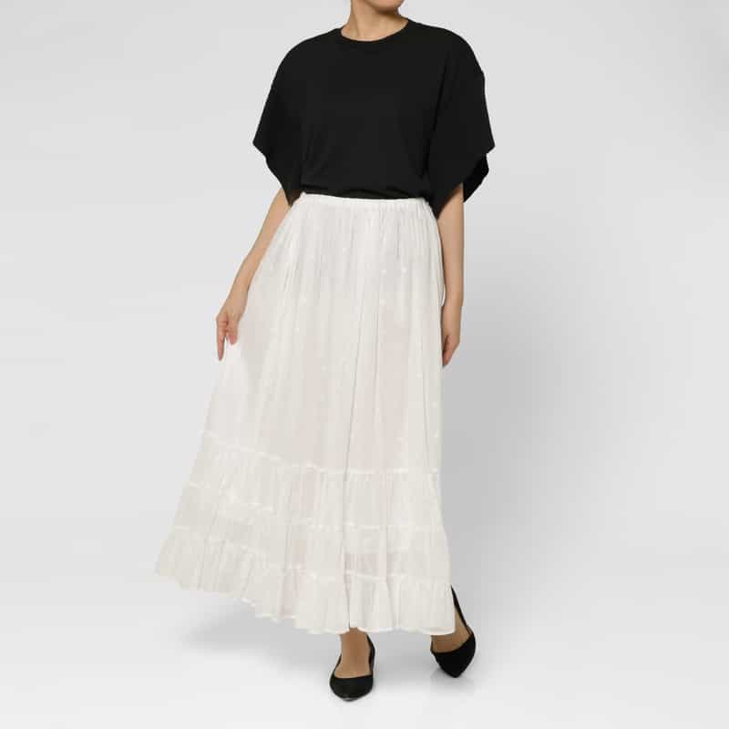 BARNEYS NEW YORK ウォッシャブル シアードット柄ロングスカート WHITE