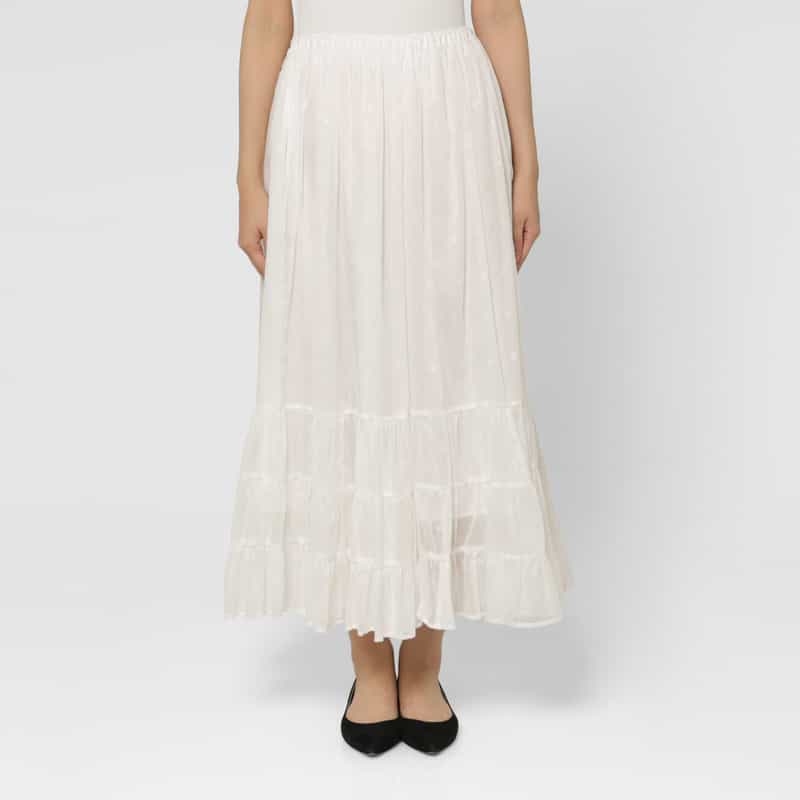 BARNEYS NEW YORK ウォッシャブル シアードット柄ロングスカート WHITE