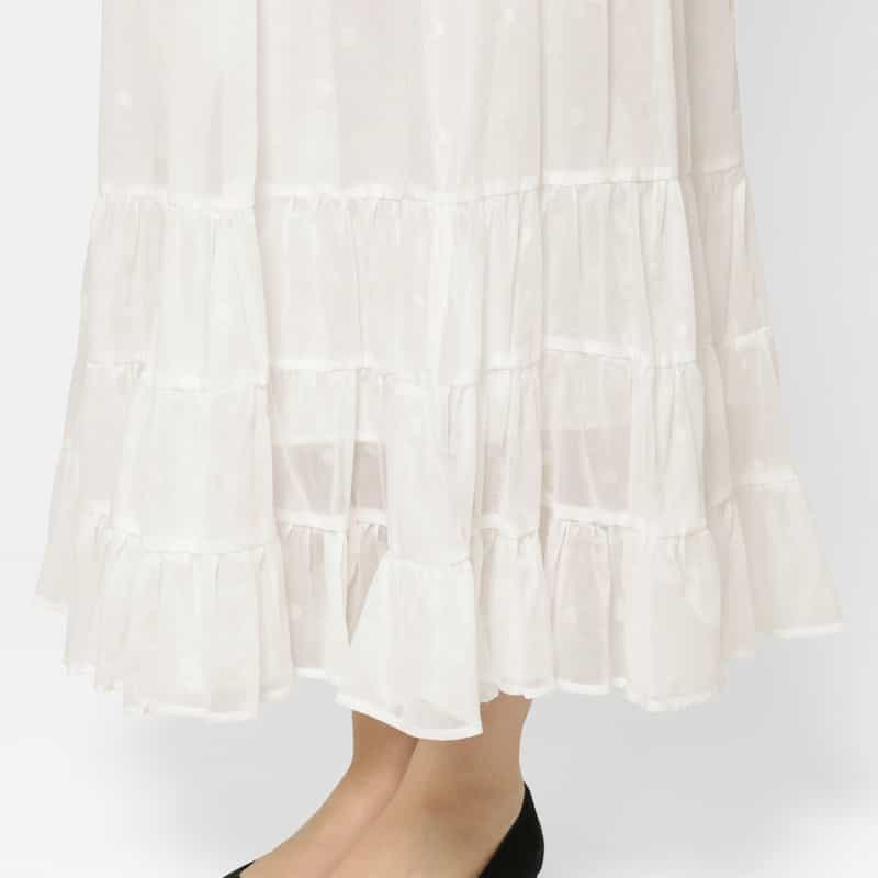BARNEYS NEW YORK ウォッシャブル シアードット柄ロングスカート WHITE