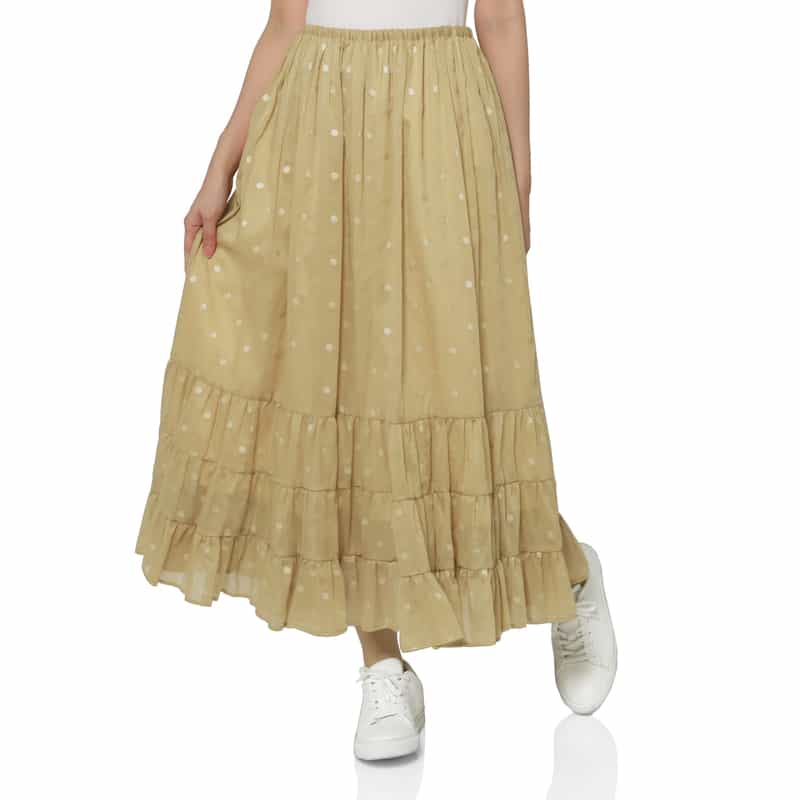 BARNEYS NEW YORK ウォッシャブル シアードット柄ロングスカート BEIGE