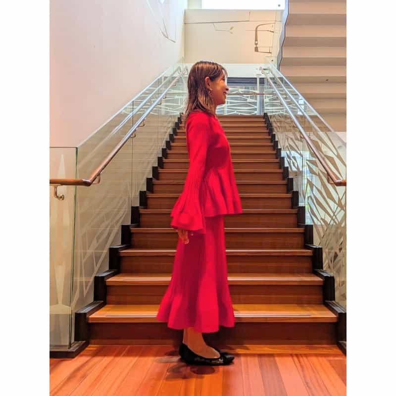 BARNEYS NEW YORK セットアップ ウォッシャブル リブニットマーメイドスカート RED