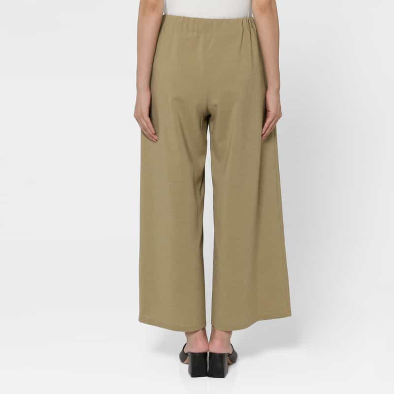 BARNEYS NEW YORK ウォッシャブル リネンライク ポプリンストレッチ ドローストリングワイドパンツ CAMEL