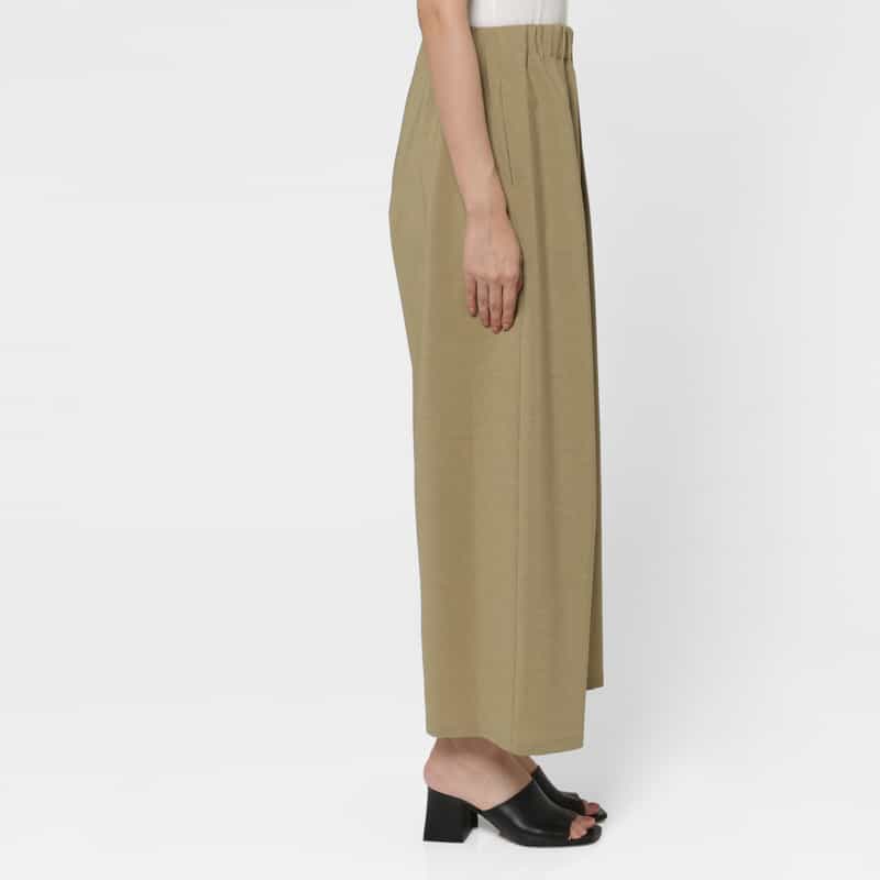 BARNEYS NEW YORK ウォッシャブル リネンライク ポプリンストレッチ ドローストリングワイドパンツ CAMEL