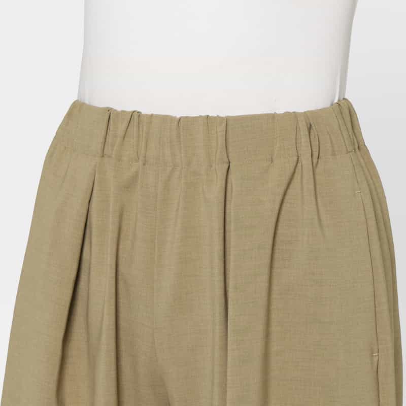BARNEYS NEW YORK ウォッシャブル リネンライク ポプリンストレッチ ドローストリングワイドパンツ CAMEL