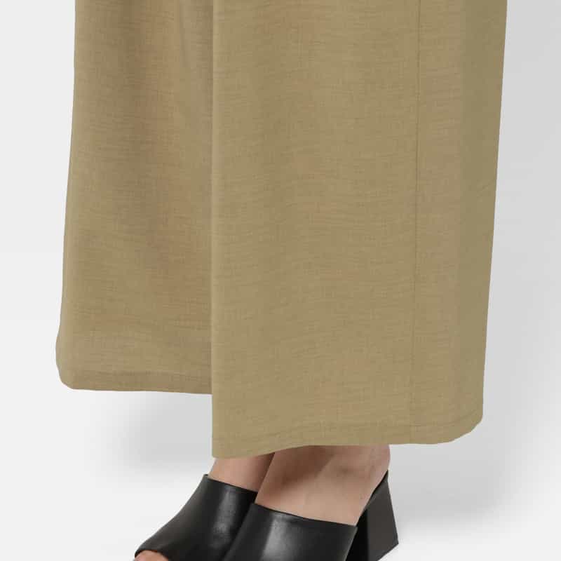 BARNEYS NEW YORK ウォッシャブル リネンライク ポプリンストレッチ ドローストリングワイドパンツ CAMEL