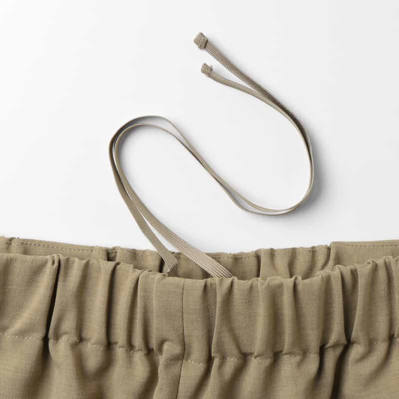BARNEYS NEW YORK ウォッシャブル リネンライク ポプリンストレッチ ドローストリングワイドパンツ CAMEL