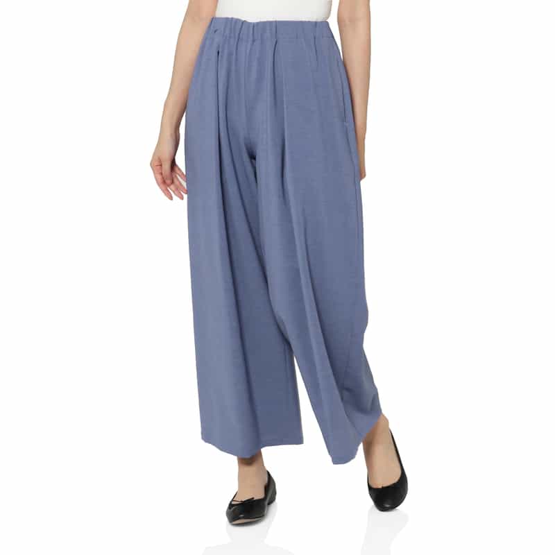 BARNEYS NEW YORK ウォッシャブル リネンライク ポプリンストレッチ ドローストリングワイドパンツ BLUE