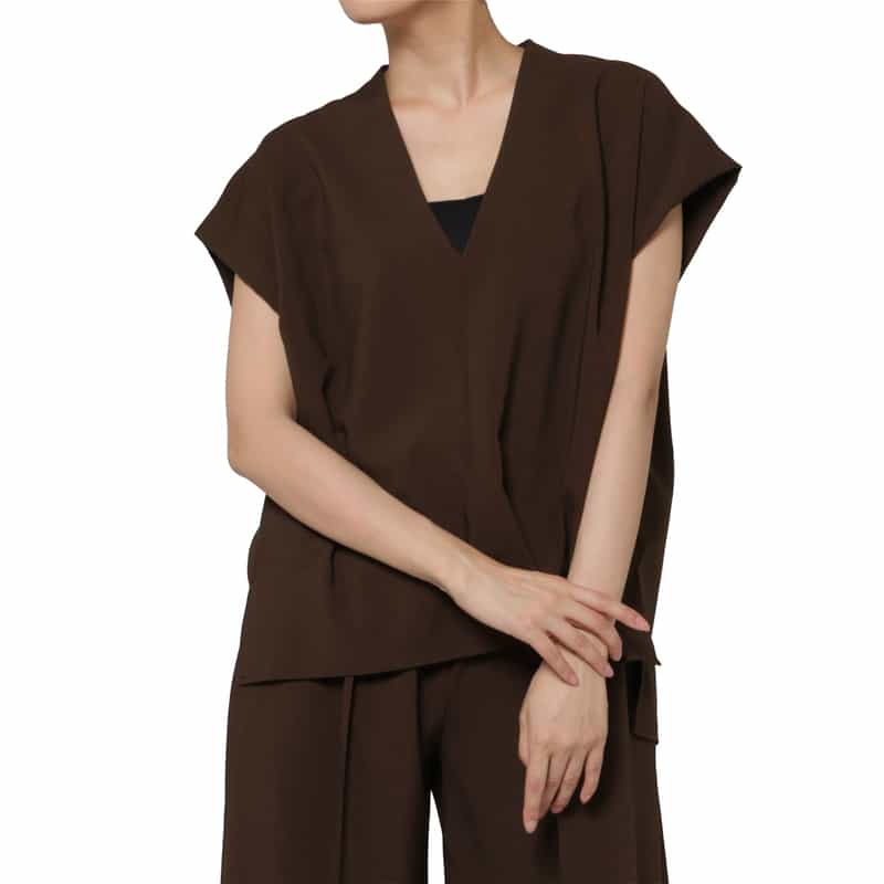 BARNEYS NEW YORK セットアップ メランジトロピカル素材 Vネックブラウス BROWN