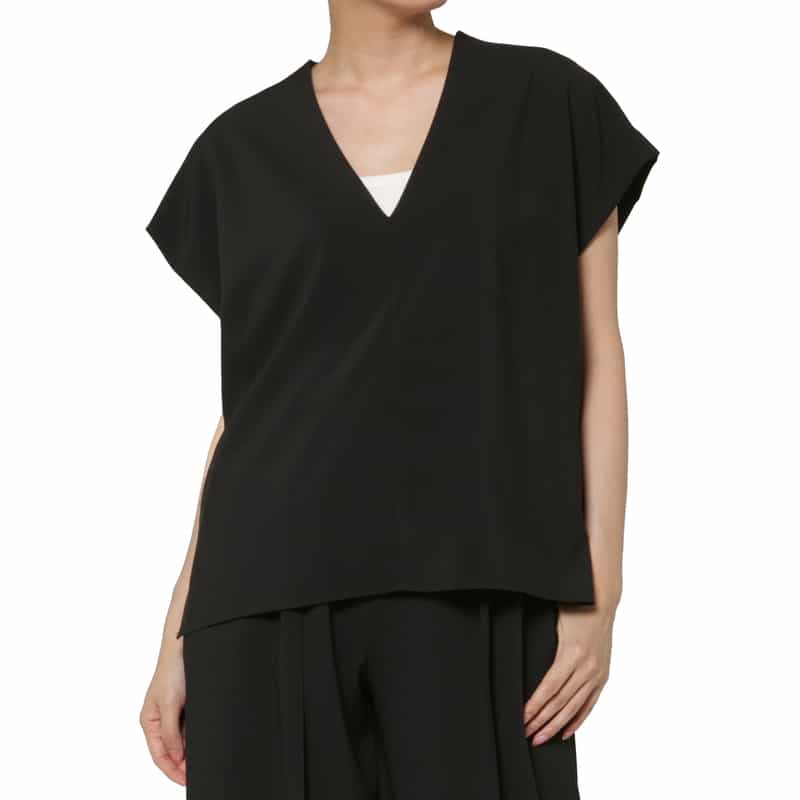 BARNEYS NEW YORK セットアップ メランジトロピカル素材 Vネックブラウス BLACK