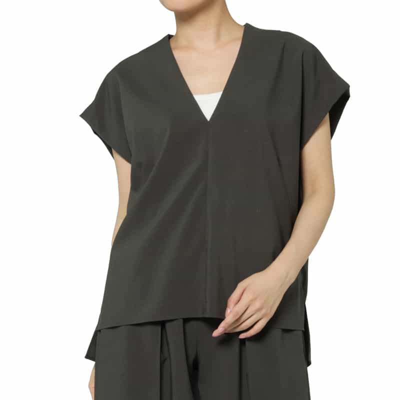 BARNEYS NEW YORK セットアップ メランジトロピカル素材 Vネックブラウス GRAY