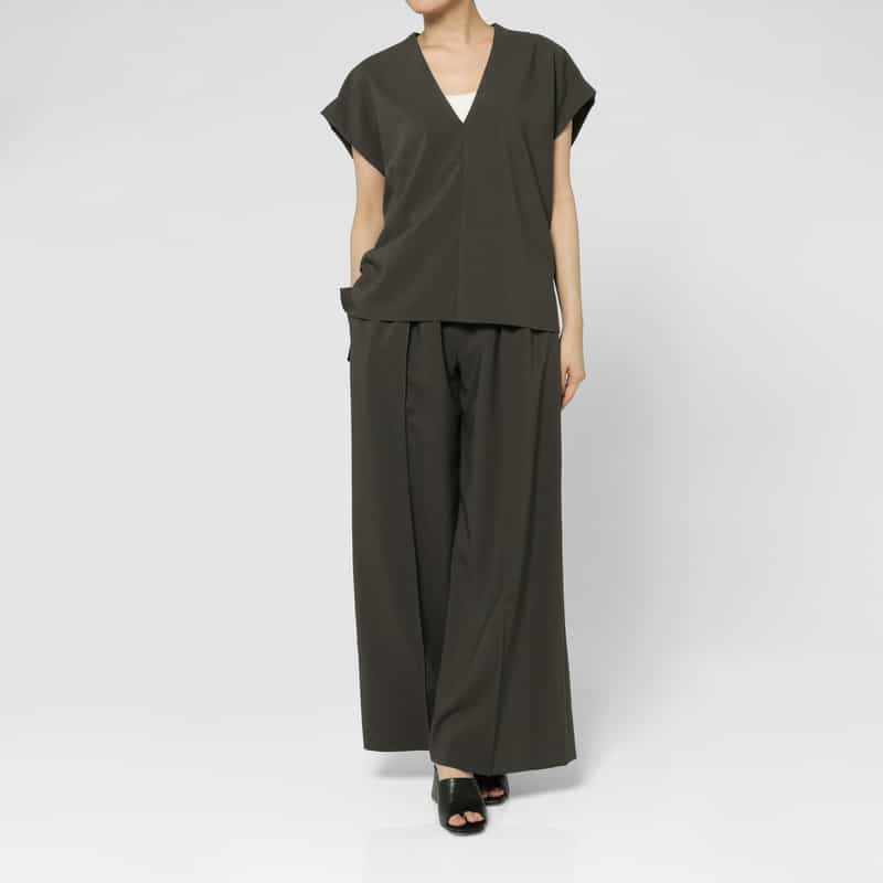 BARNEYS NEW YORK セットアップ ウォッシャブル メランジトロピカル素材 ワイドパンツ GRAY