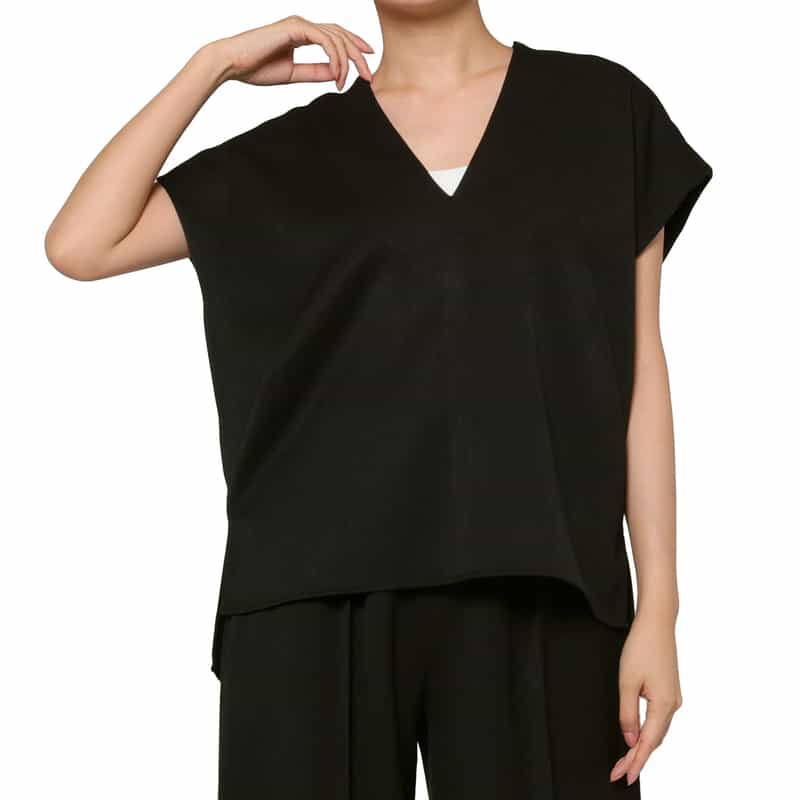 BARNEYS NEW YORK セットアップ ウォッシャブル フラノ ワイドブラウス BLACK