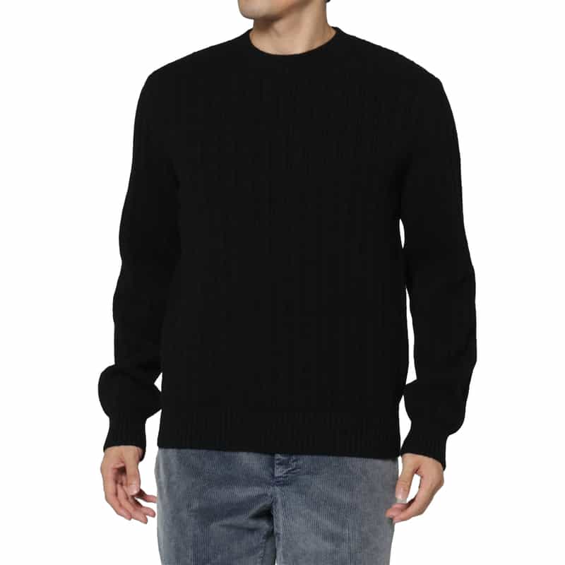 BARNEYS NEW YORK ウール素材クルーネックニットプルオーバー BLACK