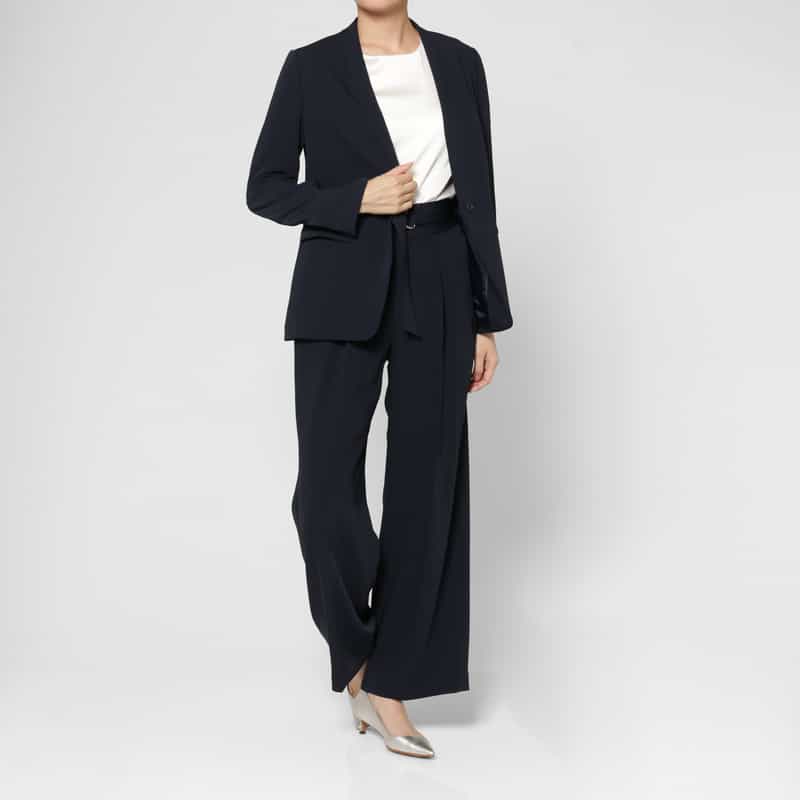 BARNEYS NEW YORK セットアップ ウォッシャブル ダブルクロス Vネックノーカラージャケット NAVY